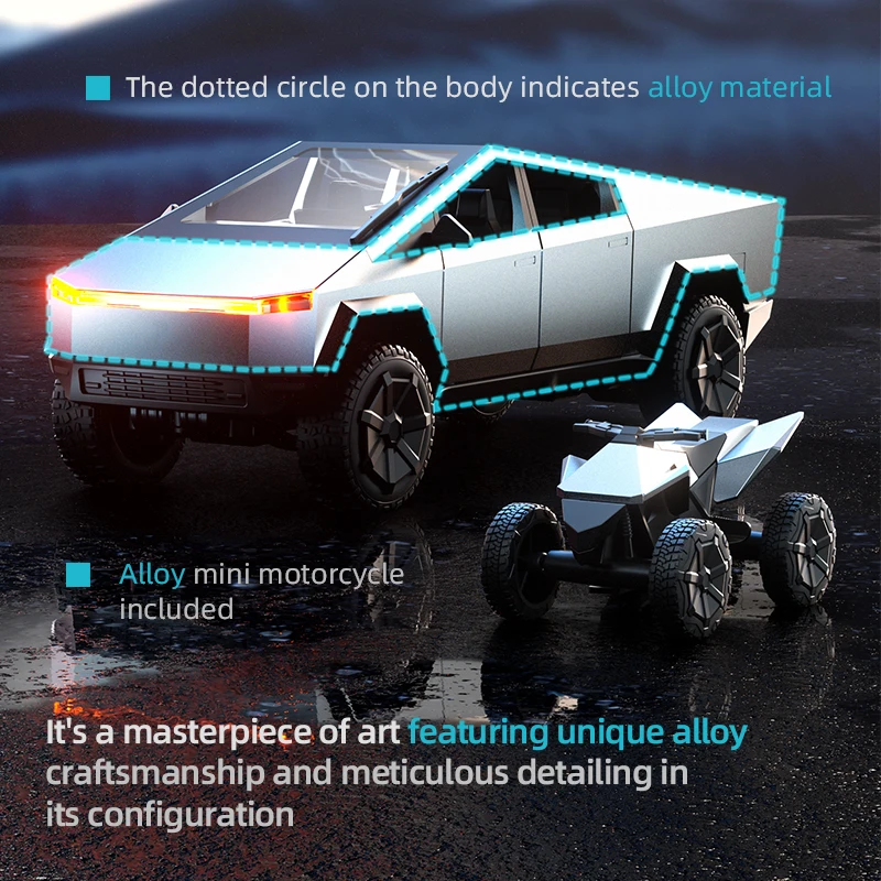 JJRC C8817 RC Car Alloy Cybertruck Car model Simulation Off-road Vehicle  Camping Equipment Pickup Truck Kids Toys Boy Gifts 3