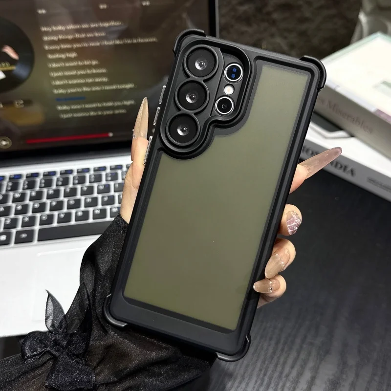 Shockproof Clear Matte Military Armor Case with Hybrid Translucent Protective Frame