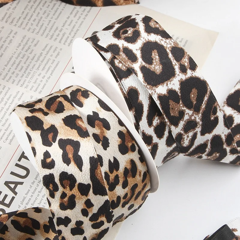 38mm 25mm Satin Silky Leopard Print Ribbon Handmade Crafts Materials Hair Bow Making Clip Gift Wrapping Clothing Accessory satin ribbons ribbon decoration ribbon supplies wrapping ribbon satin ribbon
