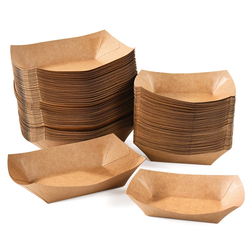 5/10 Pack Brown Kraft Paper Food Trays Disposable Snack Boats for Wedding Parties BBQs ... - SKU KPFT2306 - UGI Packaging