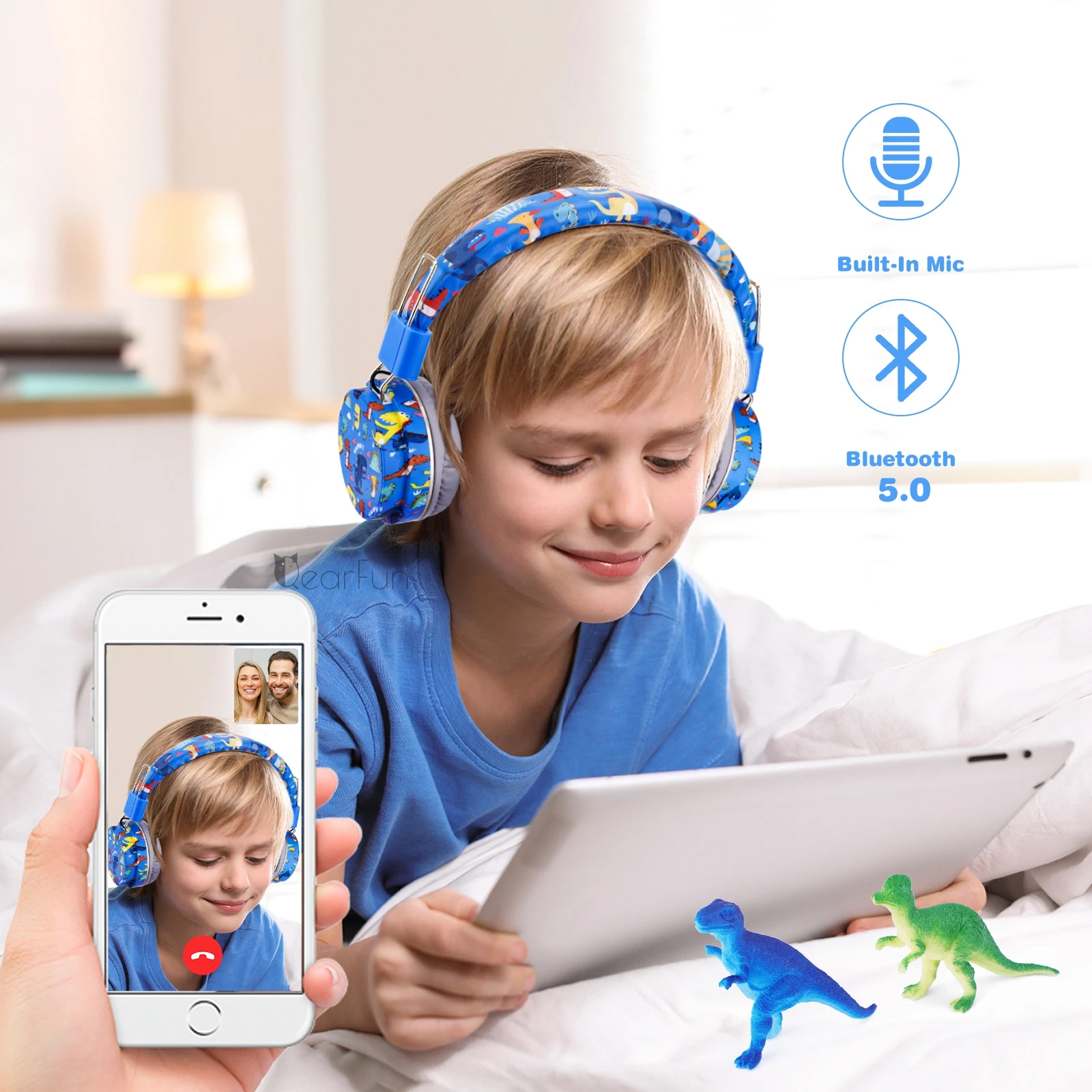 MyGiftHome Dinosaur Kids Headphones Wirless Bluetooth Headset
