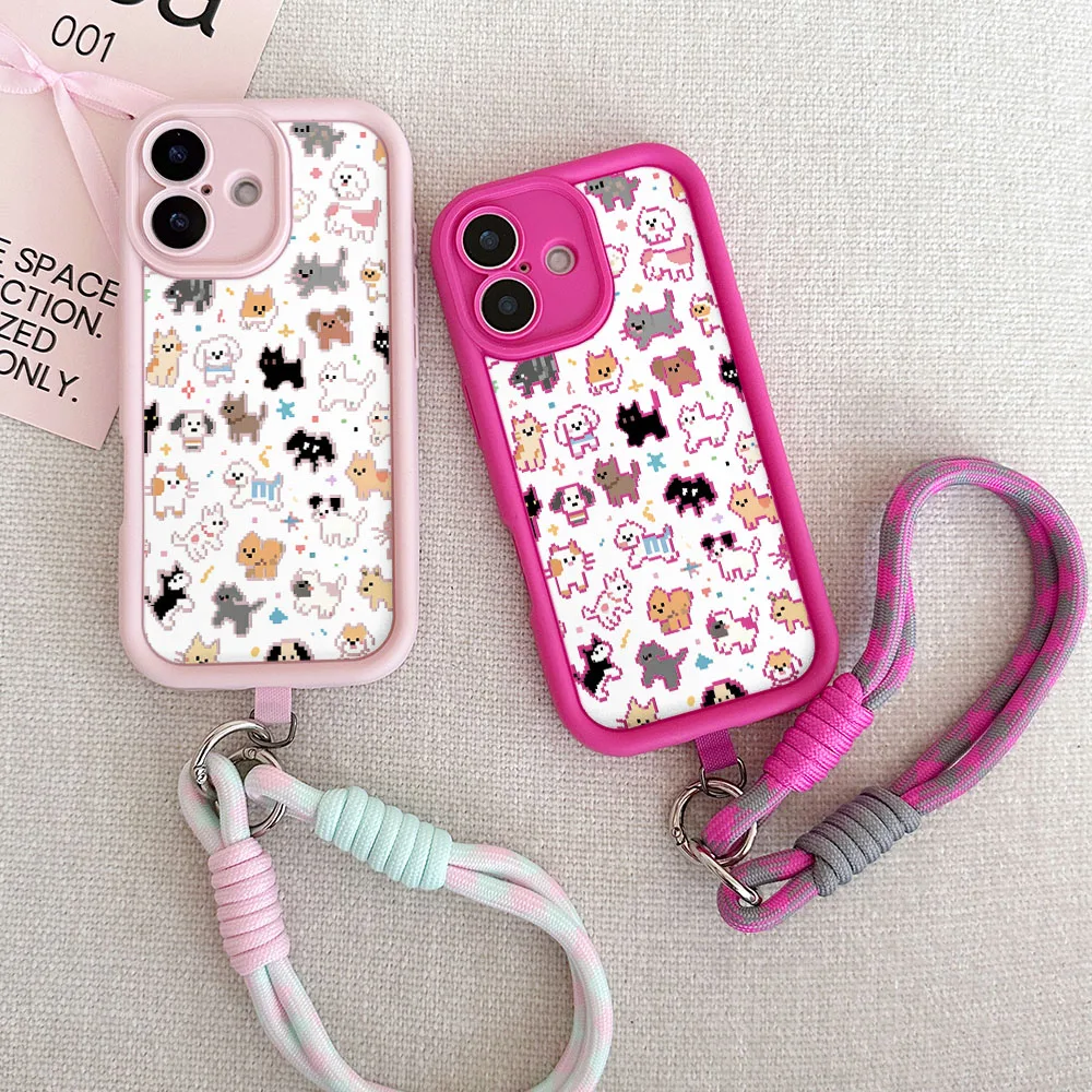 Cartoon Dog TPU Phone Case with Lanyard and Wrist Chain