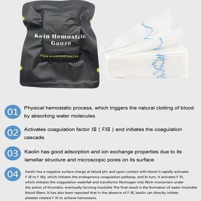 Outdoor Camping Kaolin Hemostatic Gauze Non-woven Fabric Chitosan Gauze Sheet Tactical First Aid Bandage