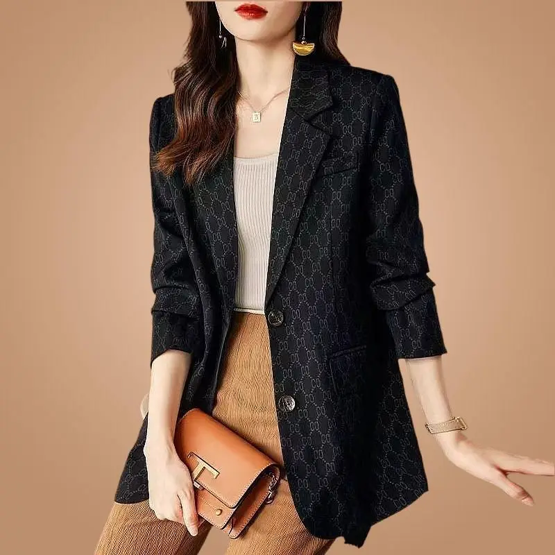 Black Korean Casual Small Suit Jacket Female 2023 Spring  Autumn Suit New High-grade Temperament Fried Street Suit Top WR009