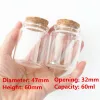 6 Pcs/lot 32*47*60mm 60ml Little Glass Jar empty Glass Bottle Stopper Spicy Storage Jars spice Containers Candy Vials 1