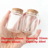6 Pcs/lot 32*47*60mm 60ml Little Glass Jar empty Glass Bottle Stopper Spicy Storage Jars spice Containers Candy Vials 1