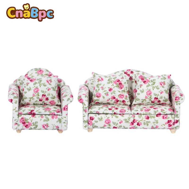 

Newest 1/12 Dollhouse Miniature European Style Sofa Single Sofa Double Sofa With Cushions Furniture Model Dollhouse Home Decor