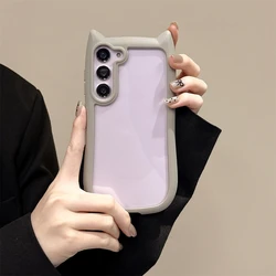 Korean Cute Candy Color 3D Cat Ears Transparent Kawaii Shockproof Phone Case for Samsung S24plus (Grey)
