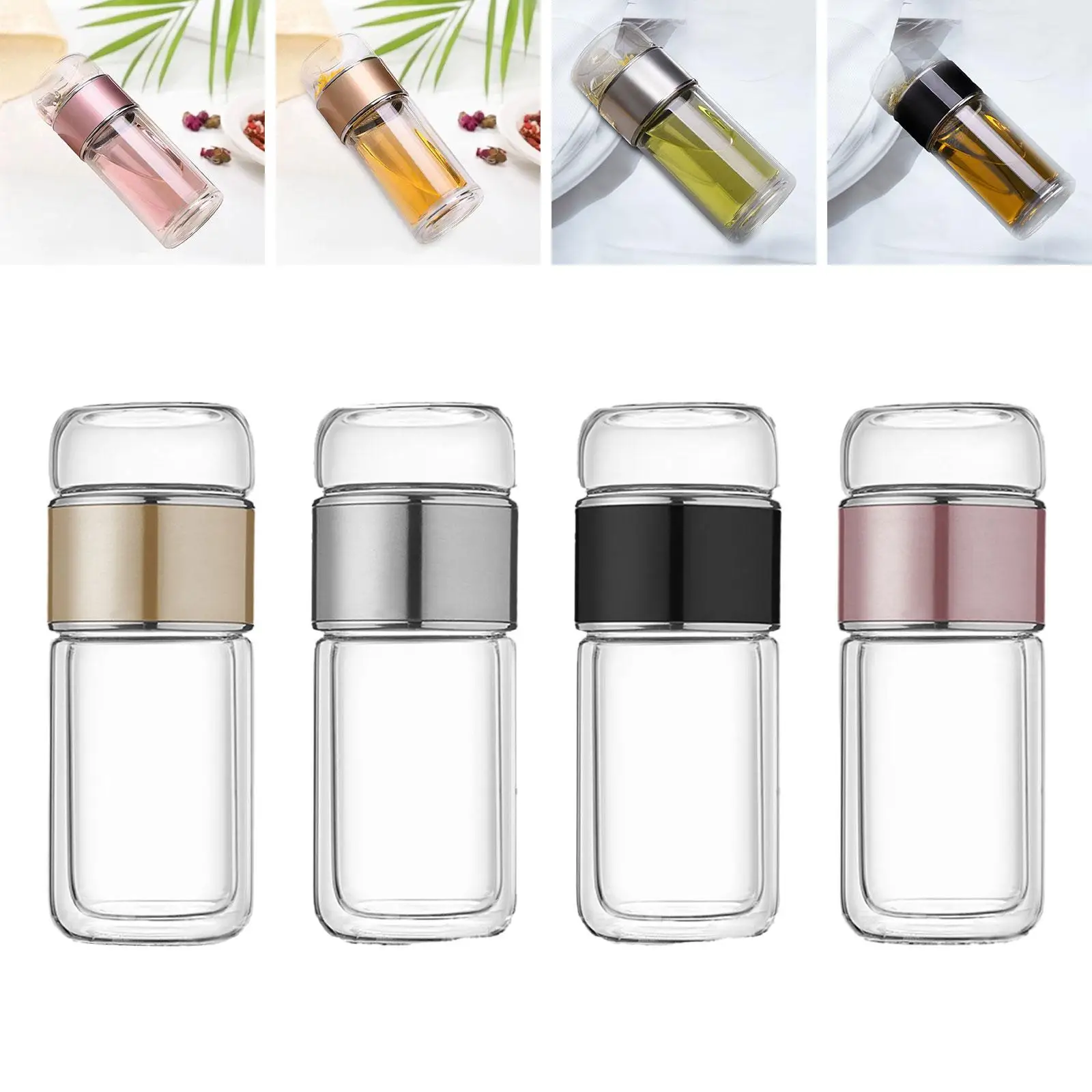 Glass Tea Infuser Bottle 350ml Portable Travel Mug for Outdoor Business Home