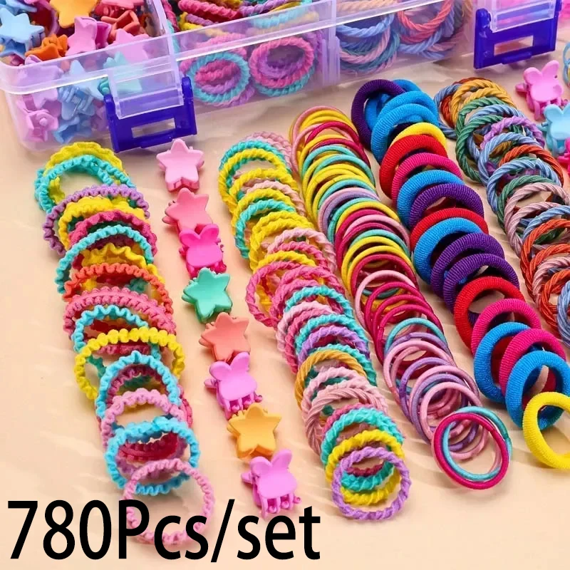 ncmama 780Pcs Girls Candy Color Elastic Hair Bands Set Flower Hair Ring Hairties Baby Ponytail Holder Hair Claw HairAccessorie for samsung galaxy s24 5g gradient glitter immortal flower ring all inclusive phone case pink