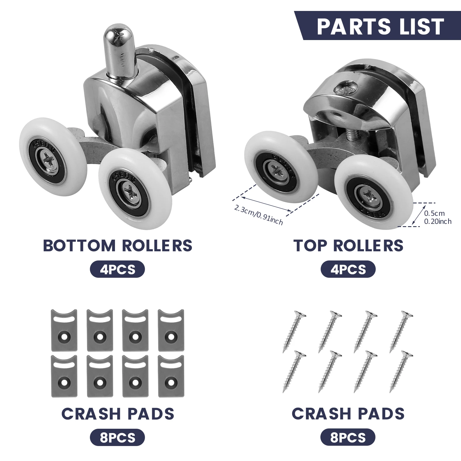 Sliding Glass Shower Shower Wheel 8Pcs 23mm Aluminum Alloy Top