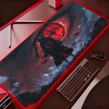 RGB Backlight Mouse Pad N-naruto Itachi Uchiha Anime Gabinete Gamer Computer LED Desk Mat Keyboard Gaming Accessories Mousepad 1