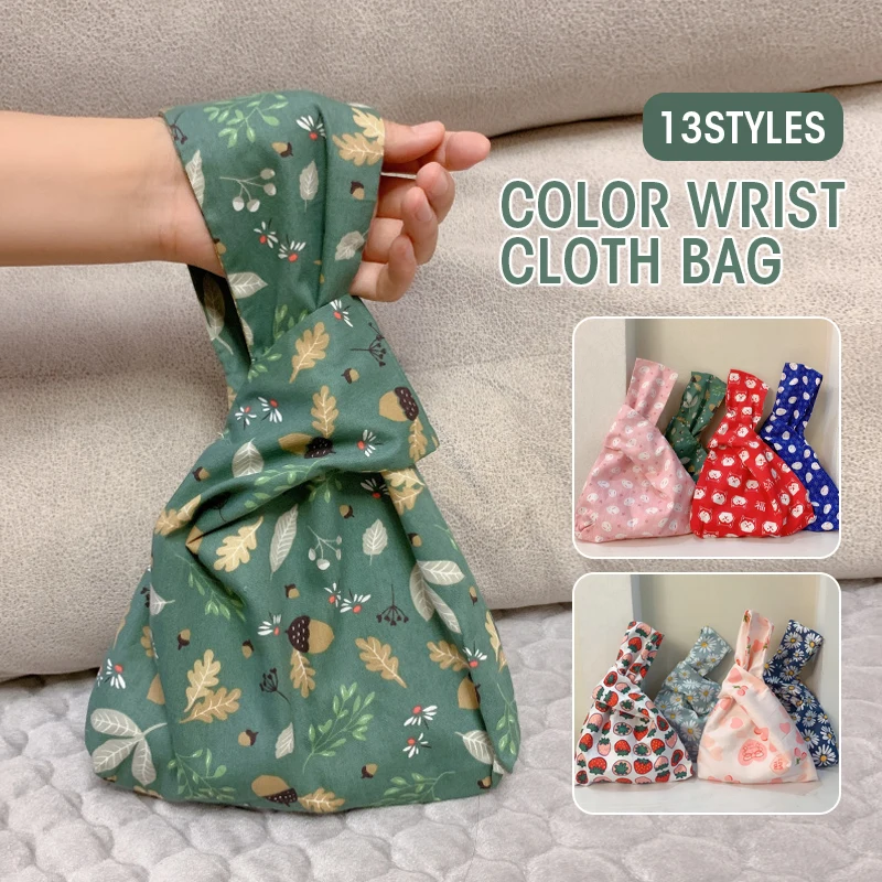 

Japanese Style Portable Knot Wrist Bag Women Top Handle Tote Bag Fabric Art Simple Purses Handbags Phone Key Pouch