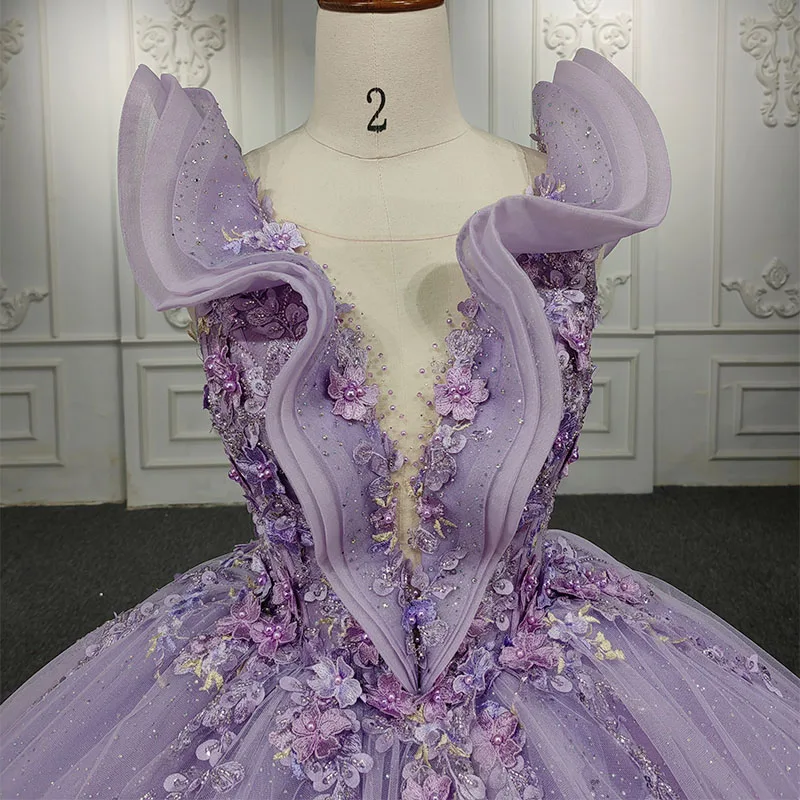 Quinceanera Dresses Ball Gown Flower Vestidos De 15 Años Purple Beading 0-neck pearls DY9941 Evening Party Dress 2022 Bar Mitzv 5