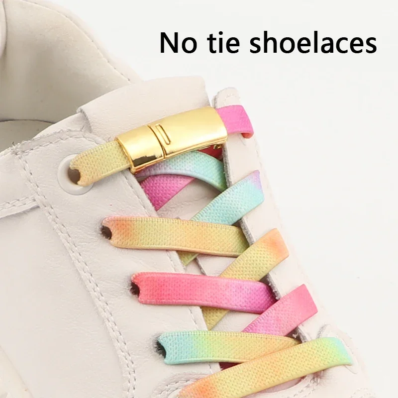 

Magnetic Lock No Tie Shoe laces Rainbow Elastic Laces Sneakers Adult Kids 8mm Wide Flat Rubber Shoelaces Shoe Accessories