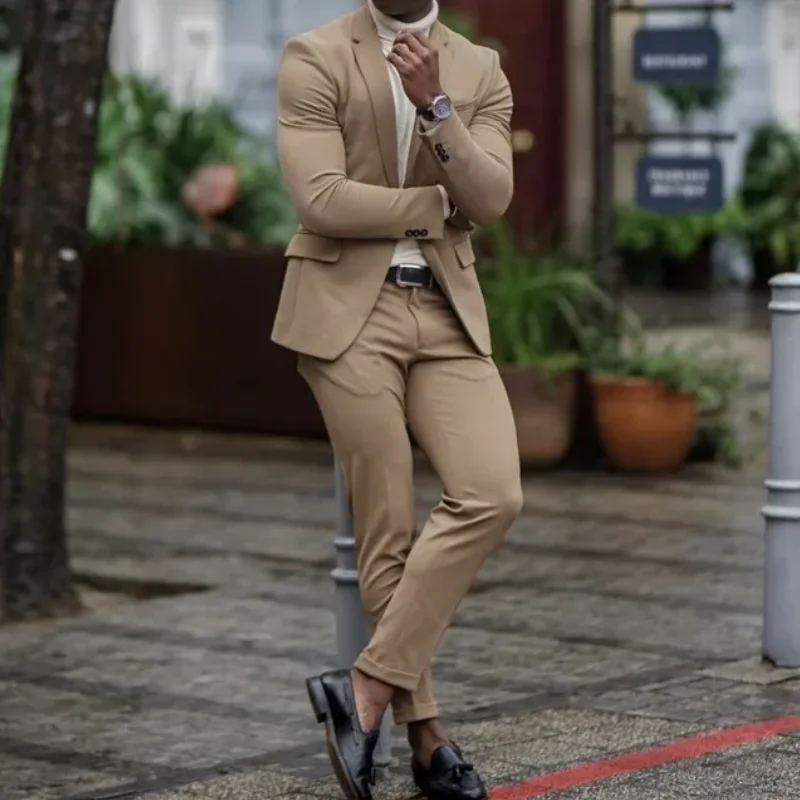Costume Homme 2024 Fashion Men Wedding Suits Groom Tuxedos 2 Pieces (Jacket +Pants) Business Blazers Slim Fit Plus Size 6