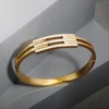 Luxury High-end Three Layer Inlaid Zircon Stainless Steel Cuff Bracelet 18 K Gold Plated Waterproof Clasp Bangle Fine Jewelry 3