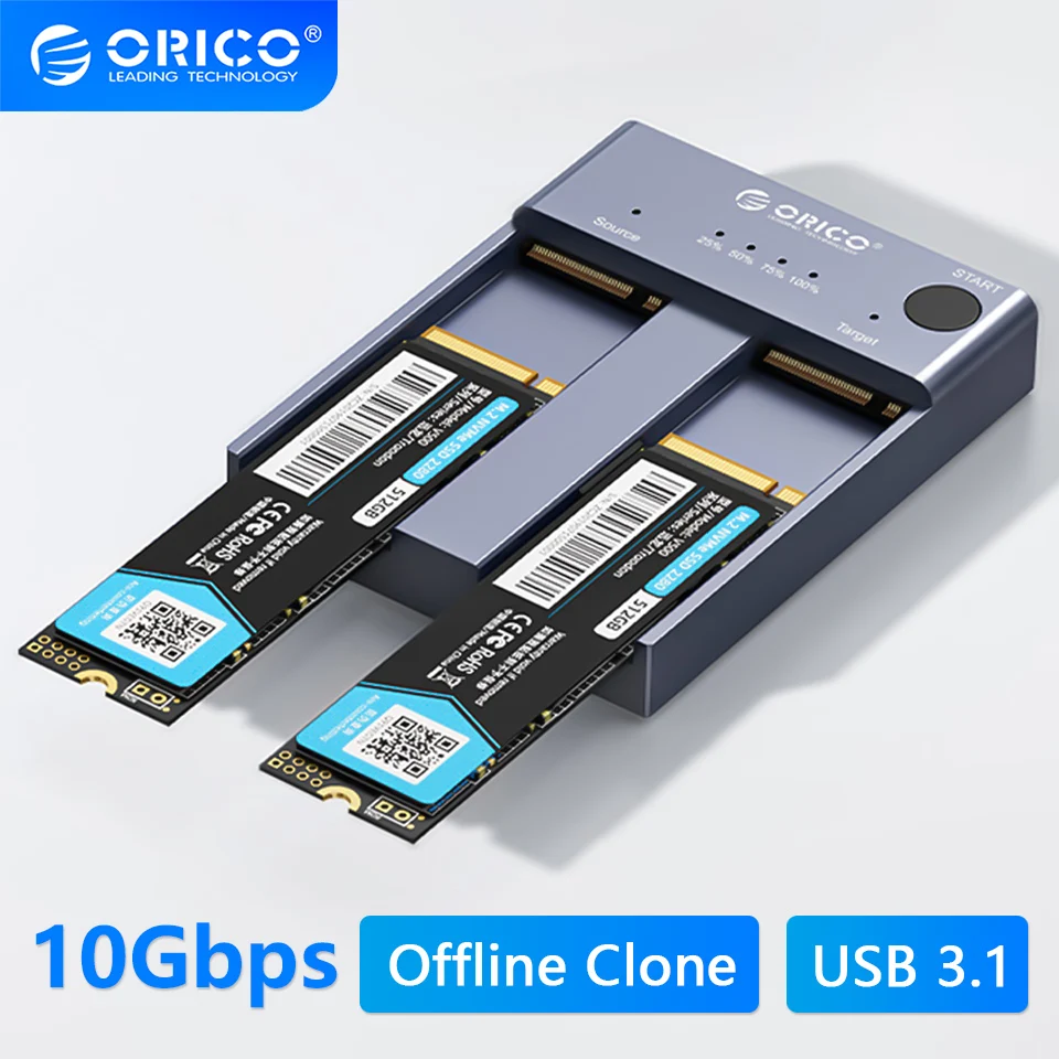 

ORICO M.2 NVMe SSD Enclosure Offline Clone 10Gbps USB C Gen2 External Case Hard Drive Disk Dual Bay Port Copy Storage Box Copier