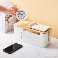 Wooden Office Cable Storage Box Power Line Wire Management Organizer Charger Socket Network Line Storage Bin Desk Storages 1