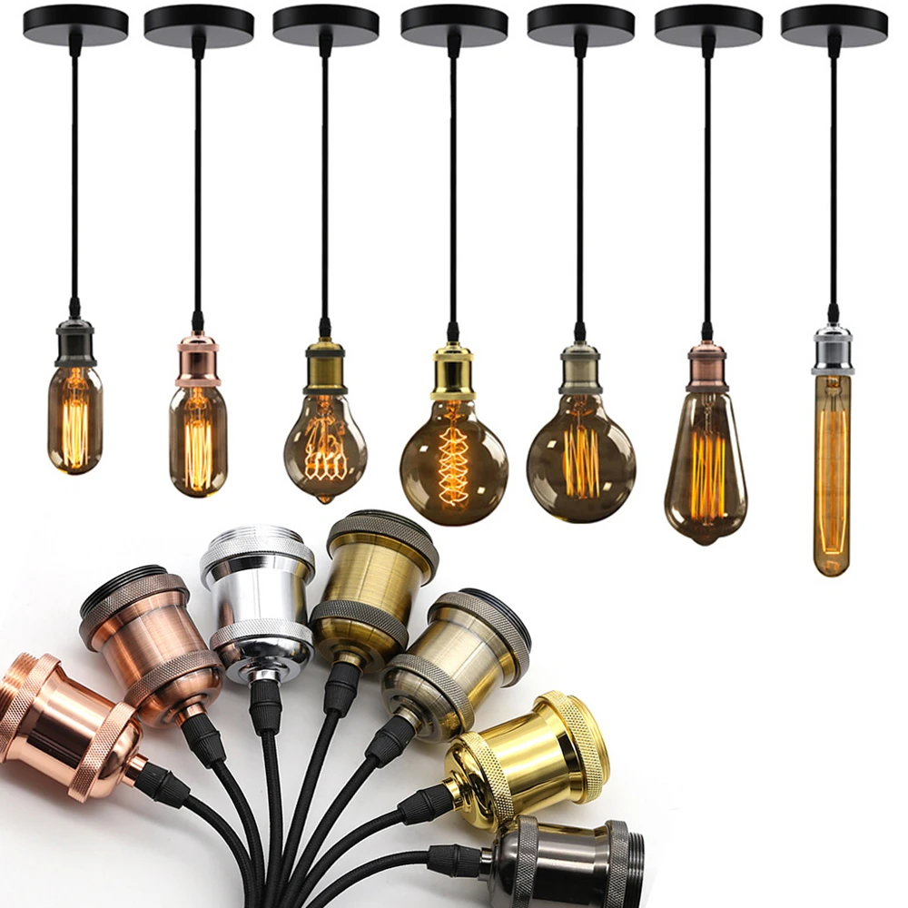 Luces colgantes E27 de 110V y 220V, Base de lámpara rosca, cable Rosa flexible E27, soporte lámpara incandescente Retro Edison|Bases de lámpara| - AliExpress