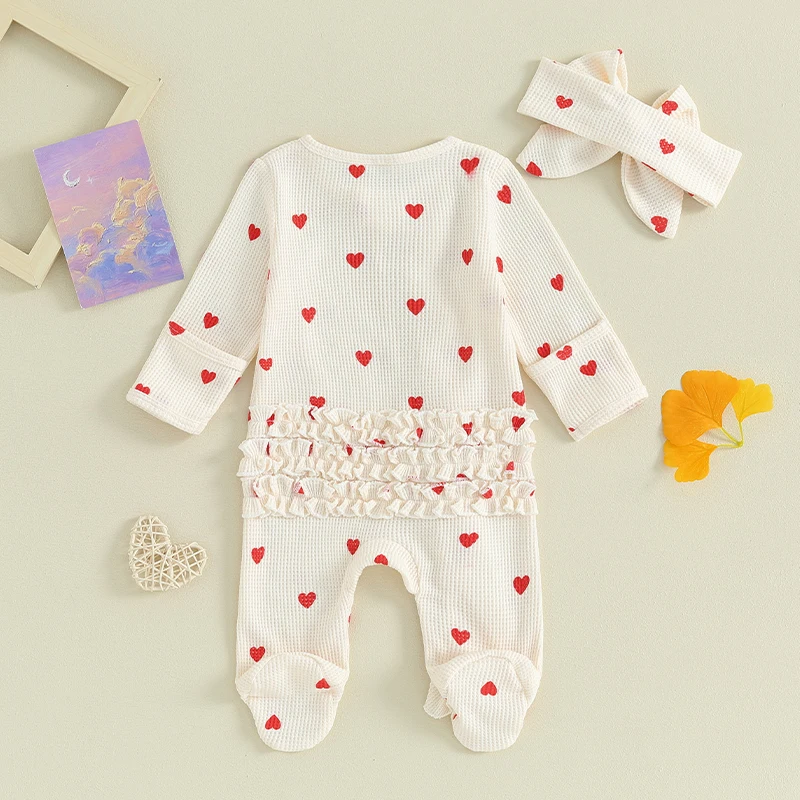0-6M Newborn Baby Footies Jumpsuit with Headband Girls Boys Clothing Infant Solid Color Long Sleeve Ruffle Romper Outfits