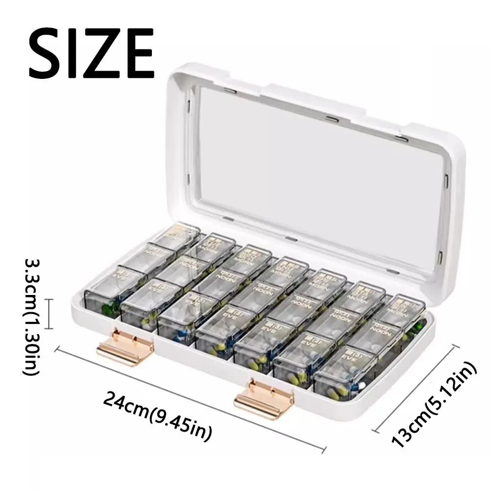 21/28 Grid Pill Organizer Box Portable Clear Medicine Organizer Plastic Moisture Proof Pill Storage Box Monthly Medication Plan