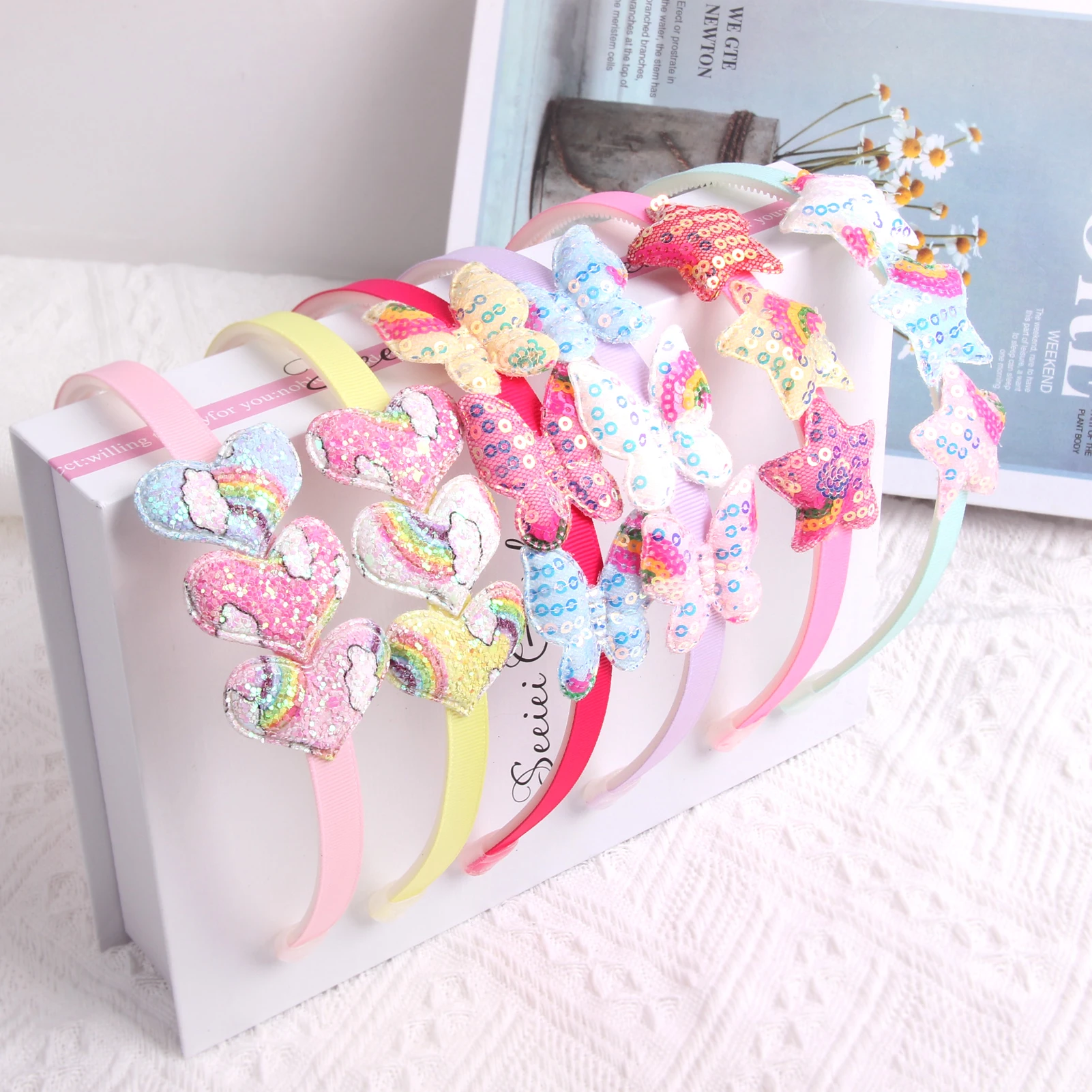 

Candygirl Glitter Headbands for Girls Cute Sparkly Hair Hoops Different Colors Sequin Cartoon Star Hair Bands Accessories