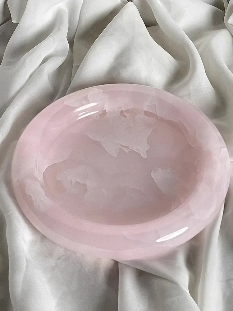 Modern Light Luxury Marble Stone Round Tray ART Photographic Prop Living Room Decoration Perfume Jewelry Pink Onyx Storage Tray 2