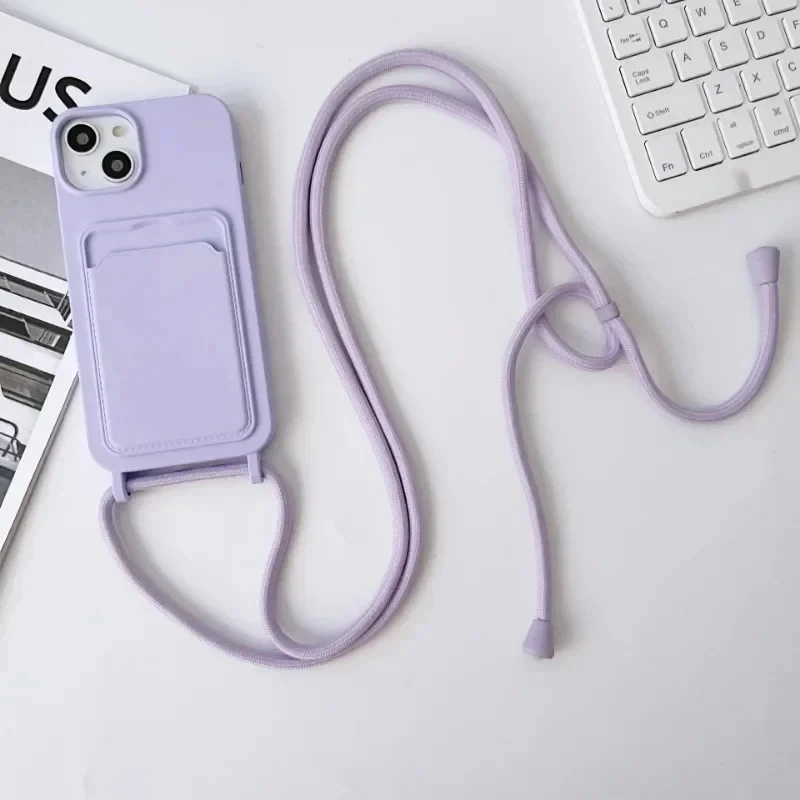 Versatile Crossbody Lanyard Phone Case with Card Holder and Soft Silicone Necklace Strap