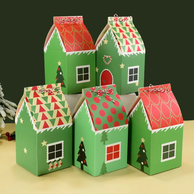 4/12 stücke Hausform Weihnachts geschenk box Süßigkeiten Keks verpackung liefert Weihnachts baums chmuck Haupt dekoration Navidad Neujahr 2025 – Detail 1
