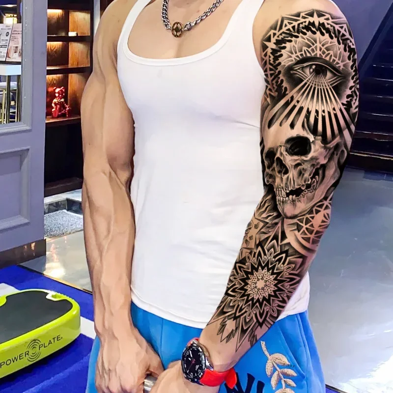 Full-arm Tattoo Stickers Crown Virgin Jesus Lion Waterproof