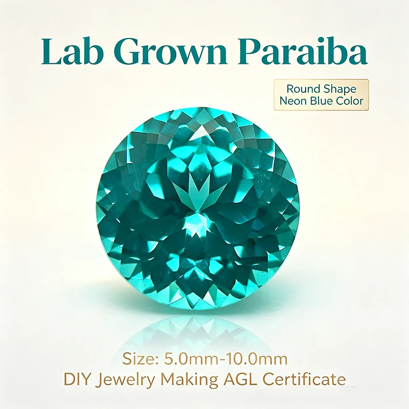 Laborgezüchteter Paraiba Rundschliff Neonblauer Schmuckstein für DIY Charms, Schmuckherstellung, Ringe, Halsketten, Ohrringe, Hauptmaterialien, Zertifikat