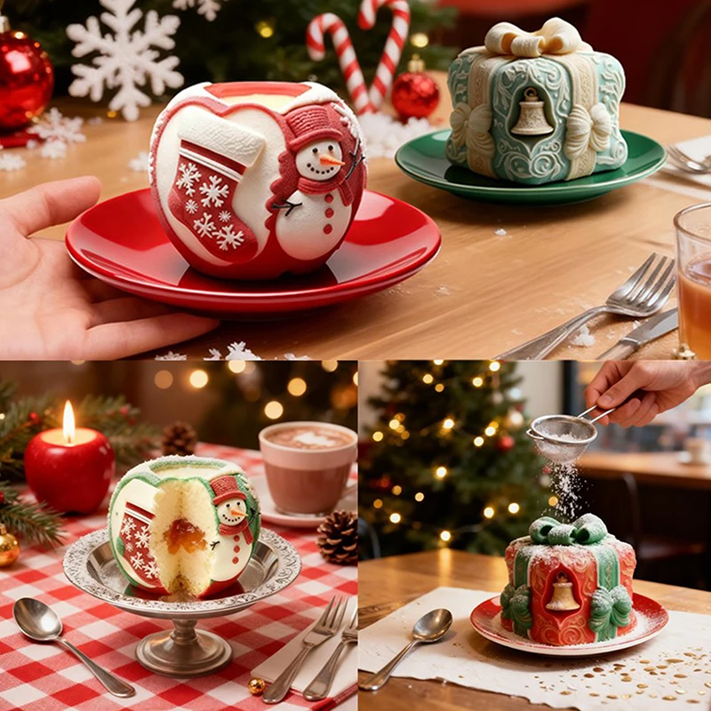 Christmas Santa Claus Gift Shape Mousse Cake Mold Cookie Chocolate Mould DIY Christmas Atmosphere Scented Pudding Silicone Mold