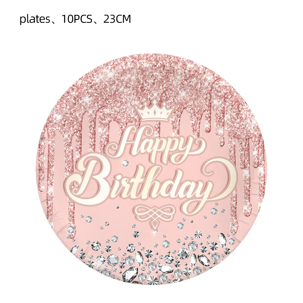 Regenbogenfarbene Diamant-Themen-Partyartikel: Teller, Servietten, Becher, Tischdecke – Kindergeburtstags- und Babyparty-Dekoration in Lila, Rosa, Blau – Detail 13