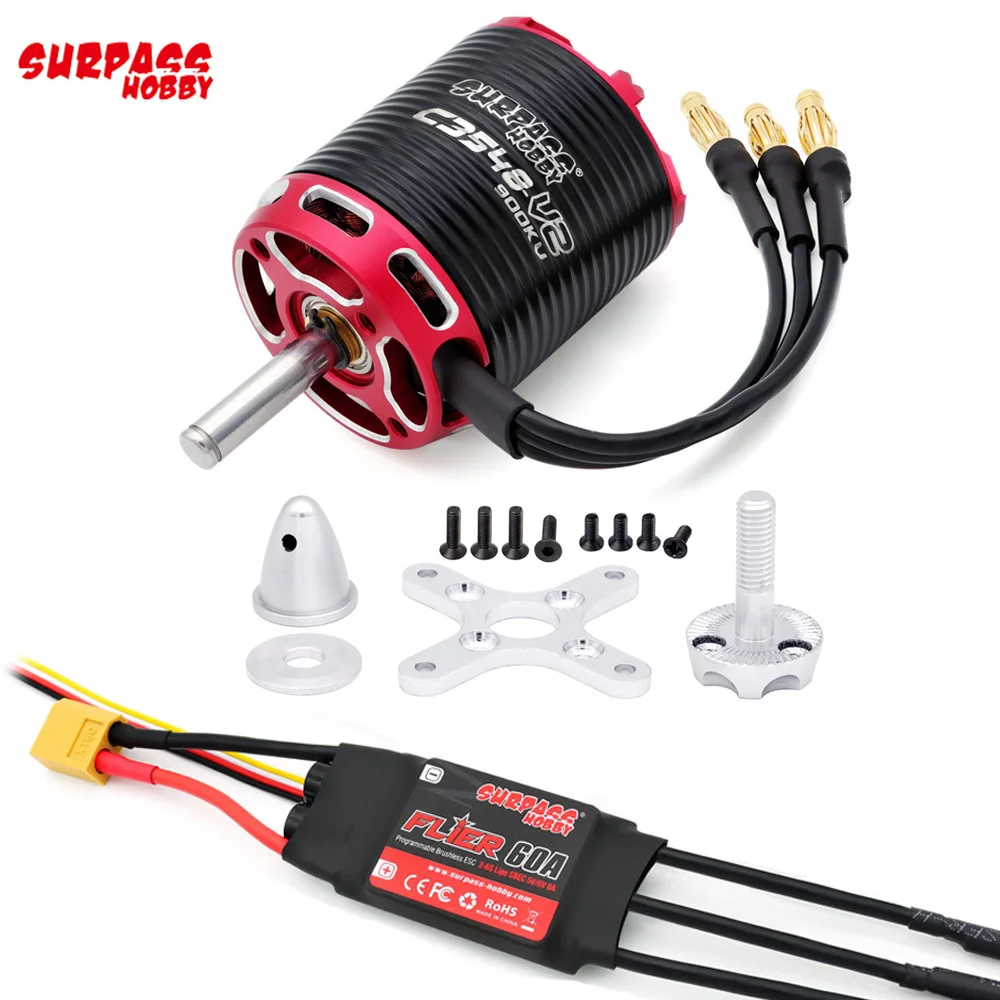 

Surpass Hobby C3530 C3536 C3542 C3548 V2 Brushless Outrunner Motor 2-5S with 40A 50A 60A Brushless ESC For RC Aircraft Drone