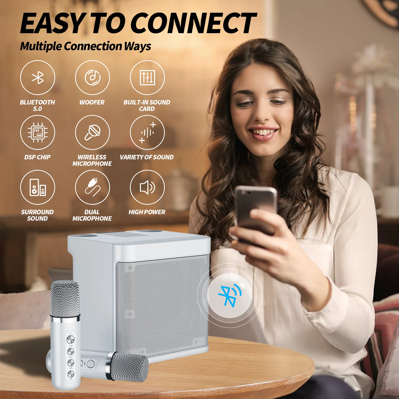 Ktv Karaoke Machine Con Doppio Microfono Mobile Karaoke Speaker Machine Wireless Bluetooth-Compatibile 5.0 Home Singing Equipment