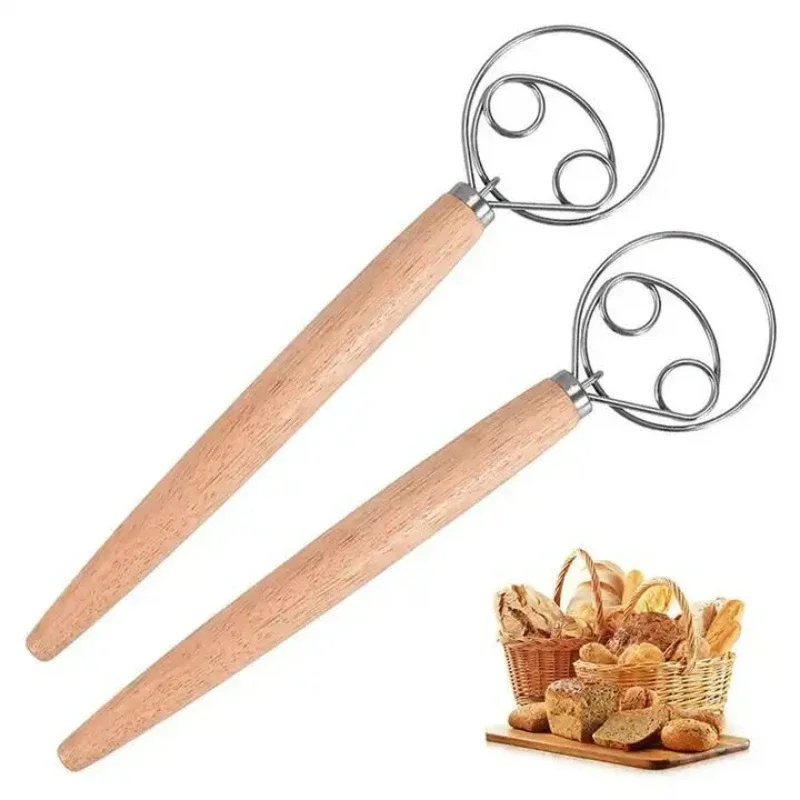 Danish Dough Whisk With Plastic Handle Dutch Style Bread Whisk For Dough Cooking Kitchen Stainless Steel 1Pc Dough Mixer