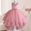 Little Girls Lace Embroidered Flower Girl Dress Birthday Party Pageant Hi-Lo Gown AT122 1