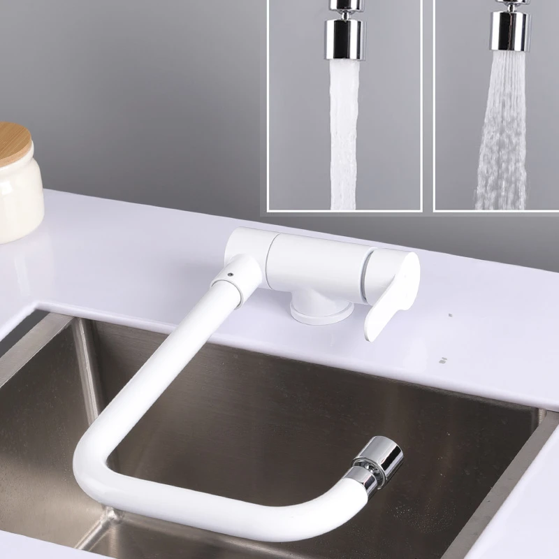 White Folding Flexible Hot And Cold Water Kitchen Faucets Low Window