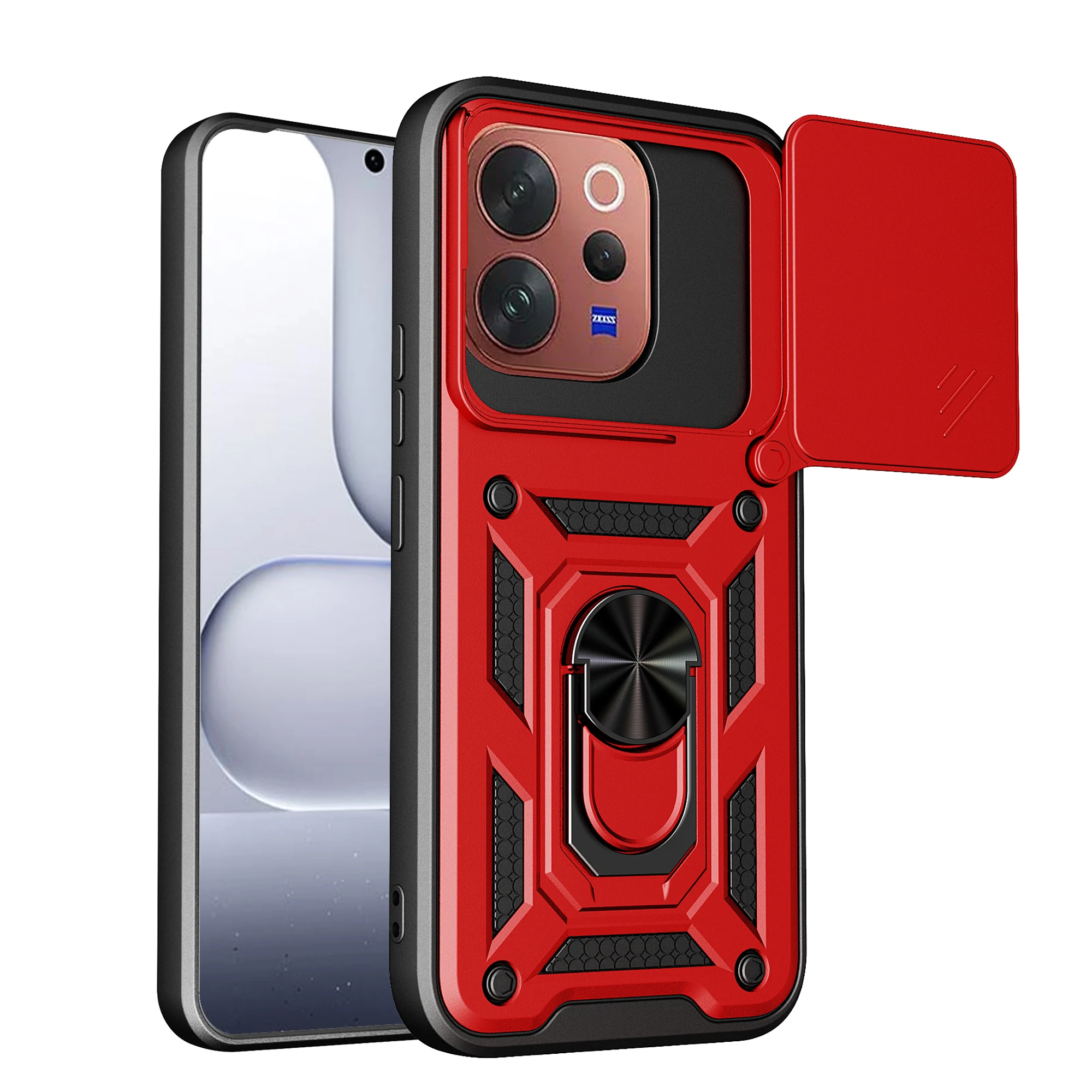 Enhanced Shockproof Armor Case with Slide Camera Protection and Ring Stand