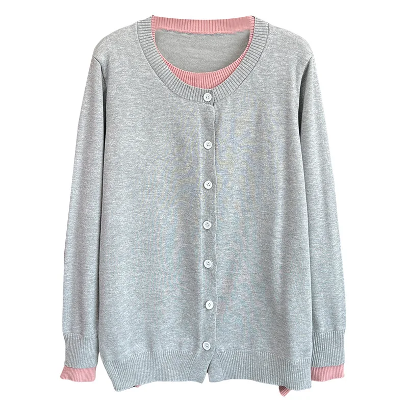 Plus Size Women Sweater Autumn Winter New Round Neck Fashion Fake Two Pieces Pullover Simple Jumpers 670