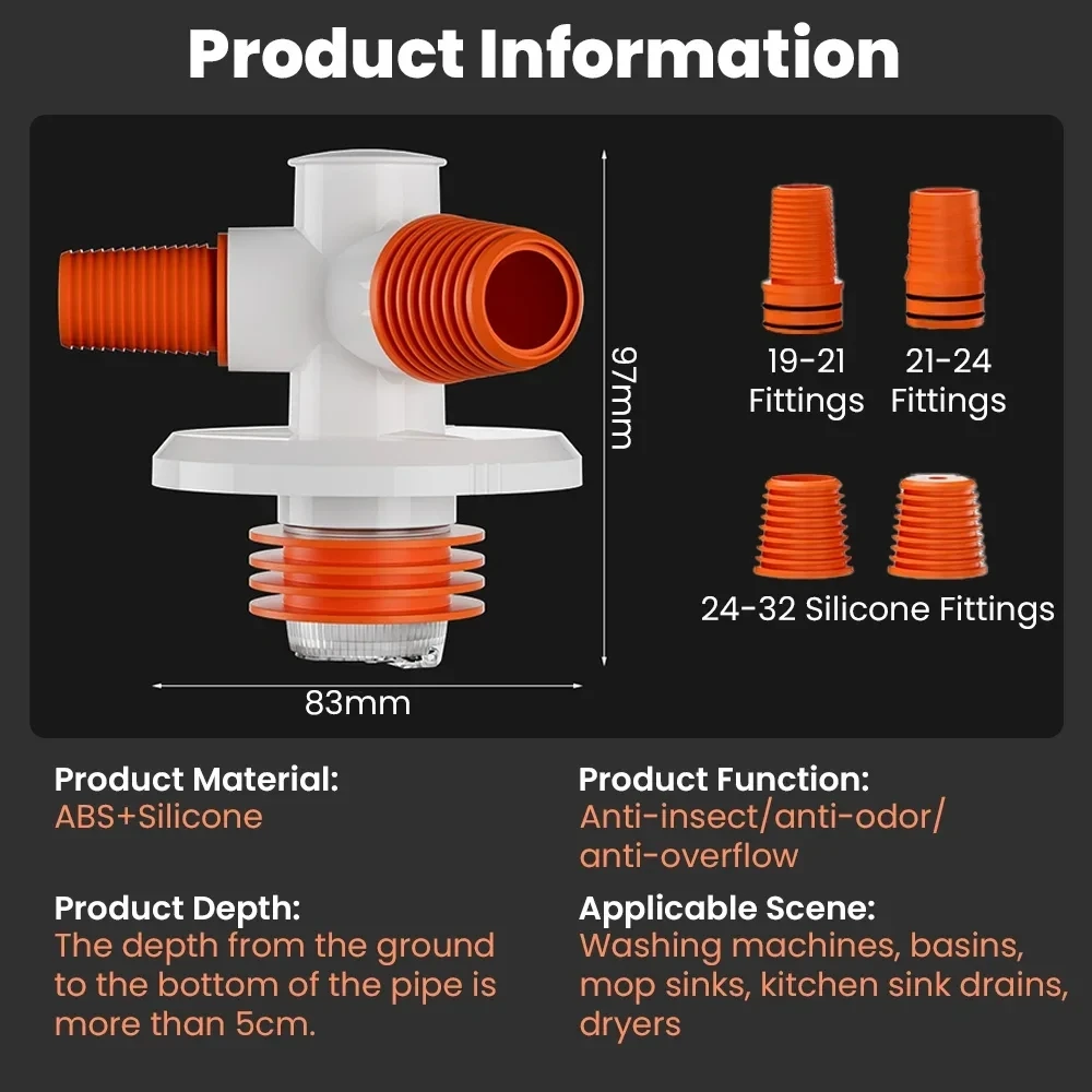 Bathroom Floor Drain Pipe 2 in 1 Deodorant for Wash Machine Sewer drainage pipe set,floor drain