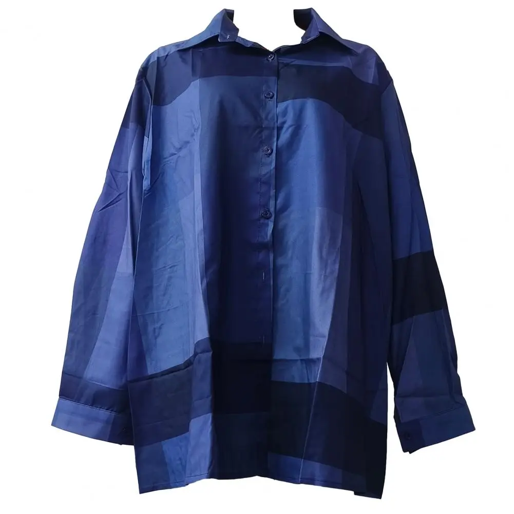 

Color Block Blouse Stylish Colorblock Cardigan Trendy Women's Loose-fit Spring/fall Shirt Blouse with Turn-down Collar Long