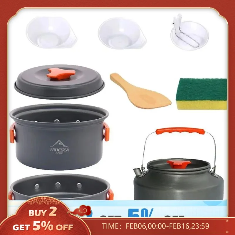 Multi - PCS Kit De Cuisine De Camping, 1-2 Personnes Kit De Casseroles Et Poêles Ultra-léger