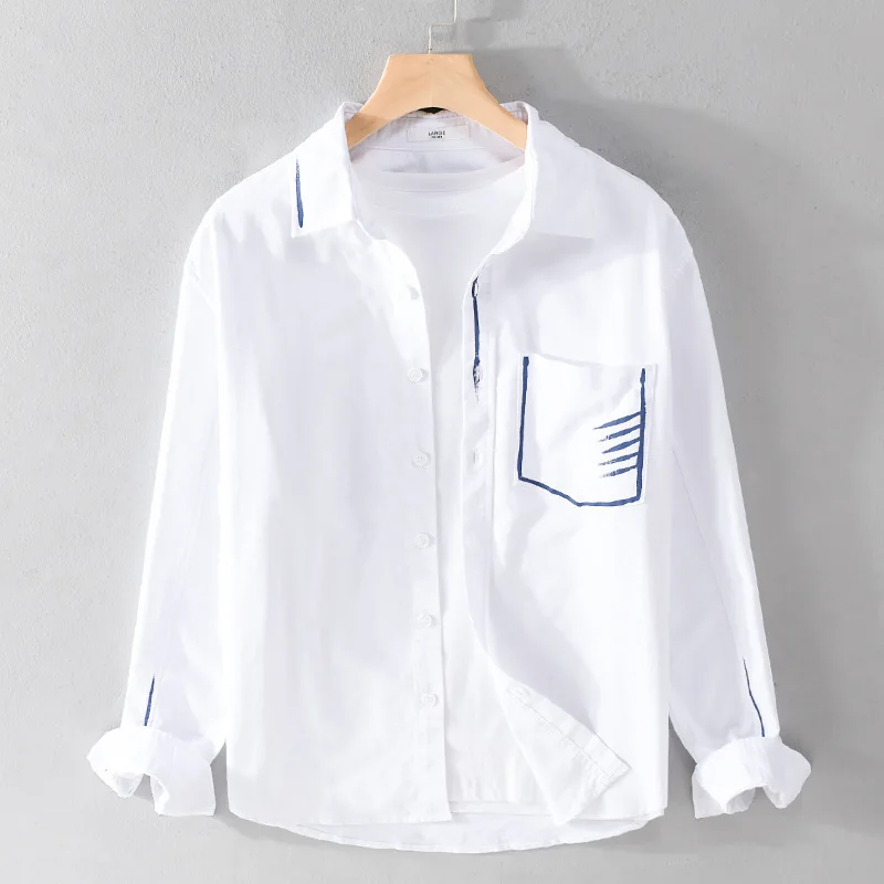 

2022 Mens Designer Long-sleeved Tops Clothes 100% Cotton White Button Up Shirt For Men Casual Shirts Blouse Camisa Masculina
