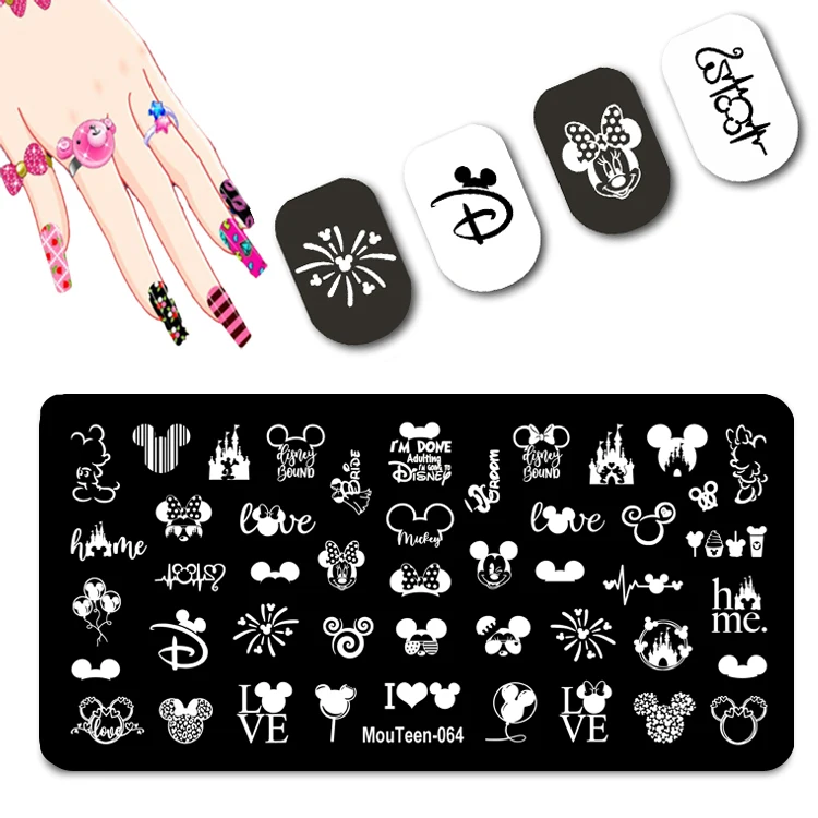 DISNEY Cartoon Face Nail Stamping Plates Little Hand Nail Stamp Long Dress Princess Nail Art Design Cute Ear Nail Stamping #009 4