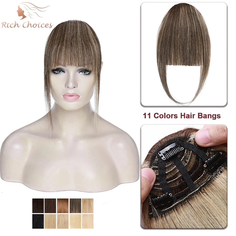 

Rich Choices 25g Human Hair Bangs Extensions Neat Bangs with Temples Clip on Fringe Real Hair Pieces for Women Natural