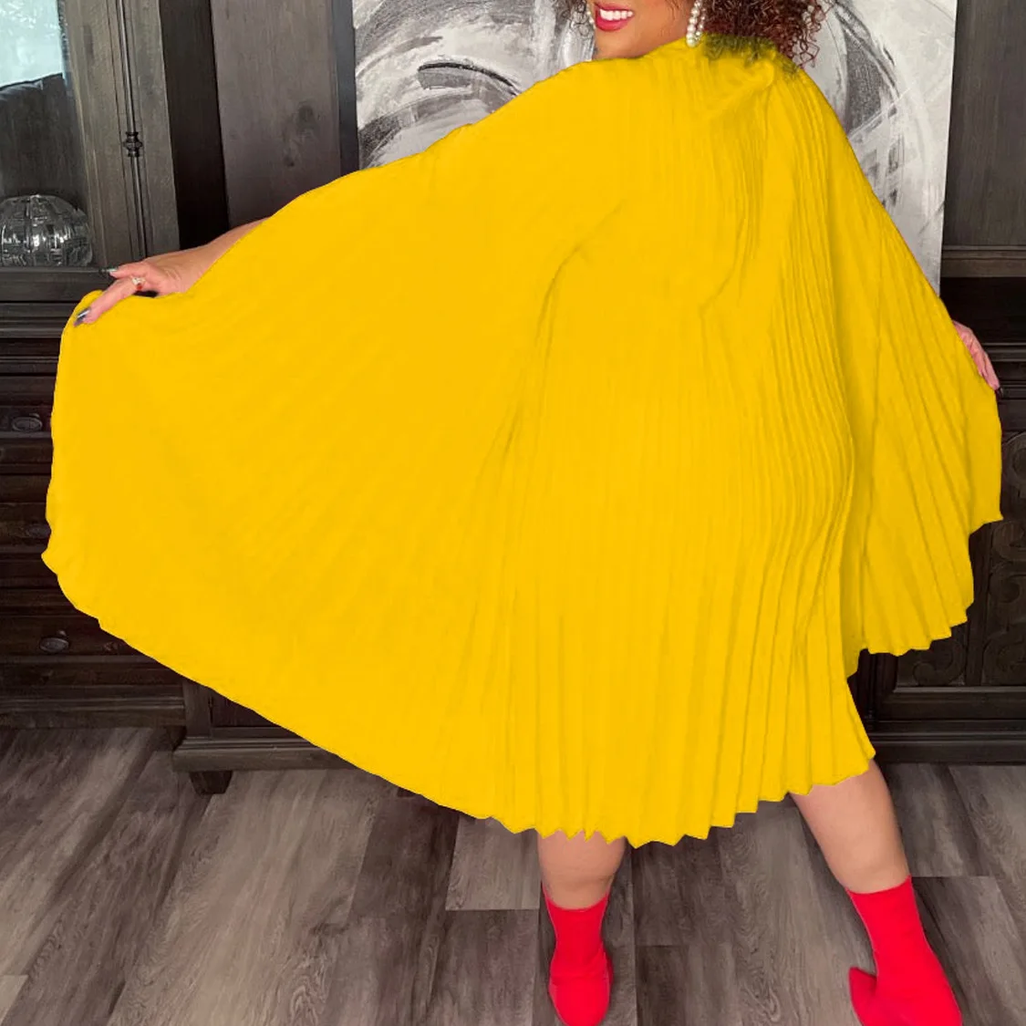 Plus Size Loose Elegant Dress Women Long Sleeve Pretty Cloak Female Casual Wide Ruffle Gowns 2023 Summer New In Party Dress