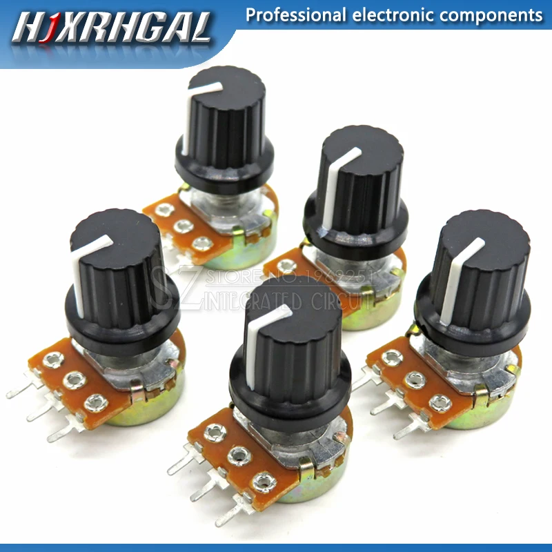 1pcs WH148 B10K B20K B50K B100K 3pin 15mm 1K 2K 5K 10K 20K 50K 100K 250K 500K 1M hjxrhgal + 1pcs knob Potentiometer knob