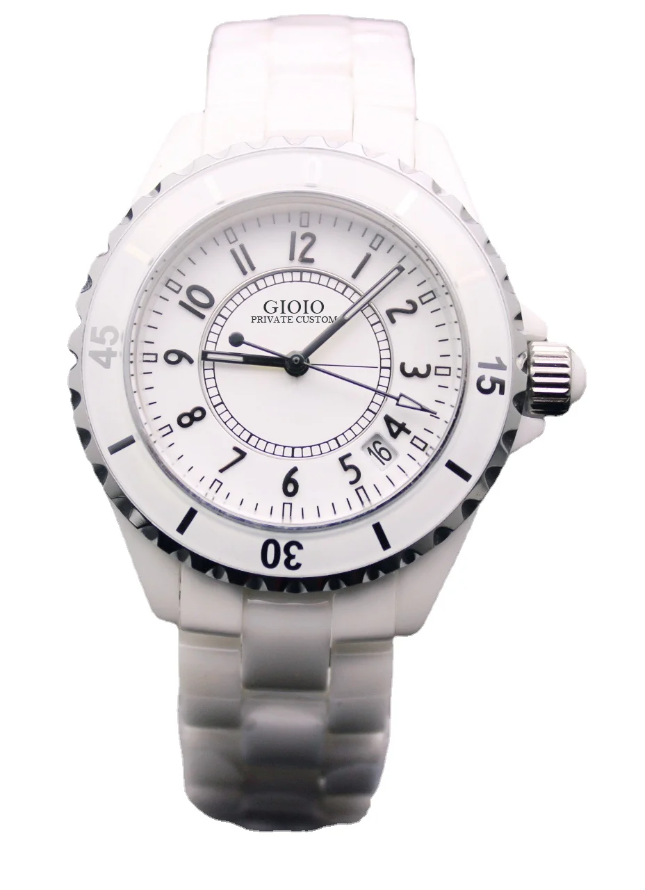 

Luxury Men Women Quartz Black White Ceramic Watch Diamonds Round Watch Couple Wristwatch